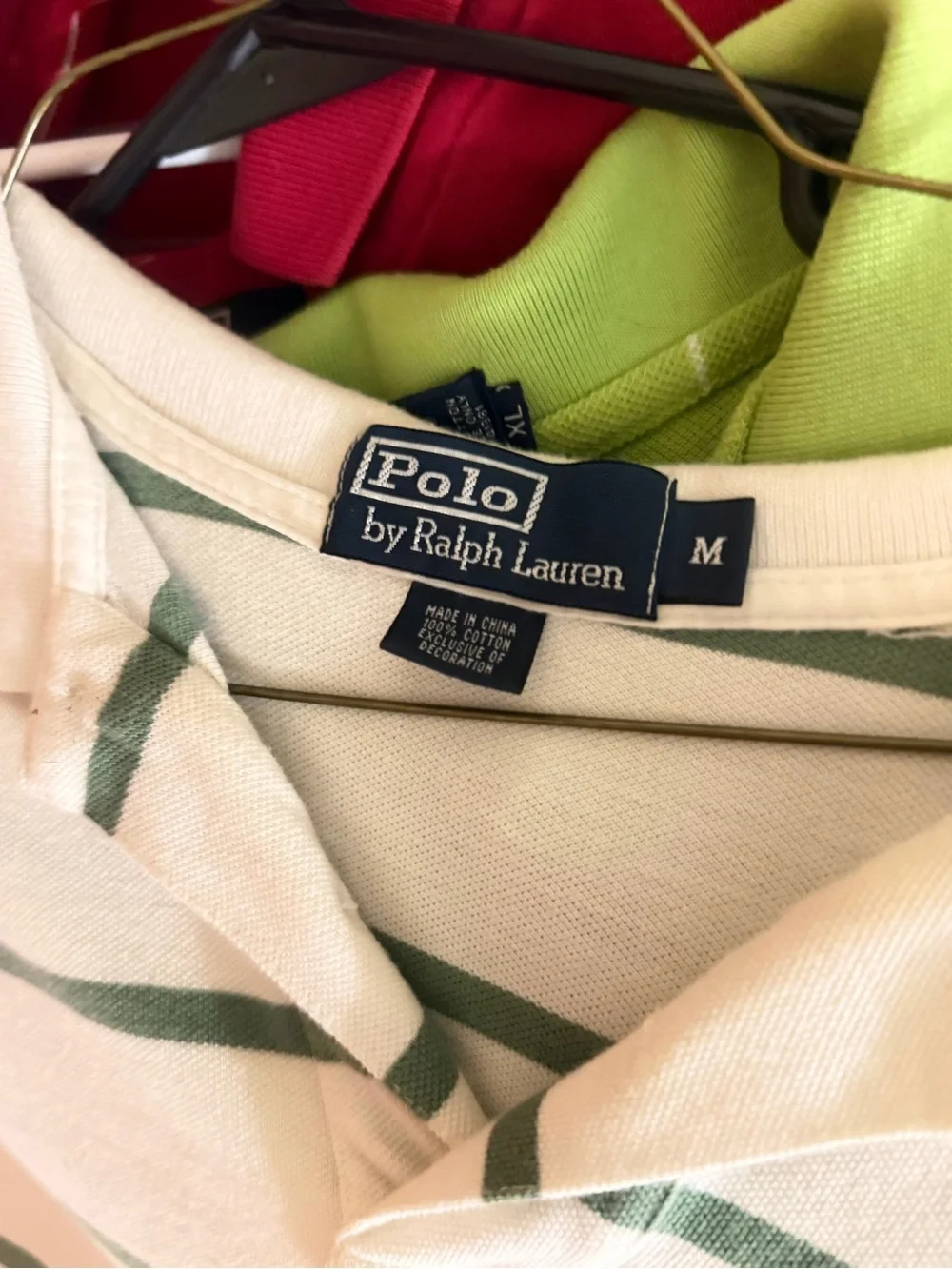 Ralph Lauren Cream Polo with Green Stripes and Pony Logo